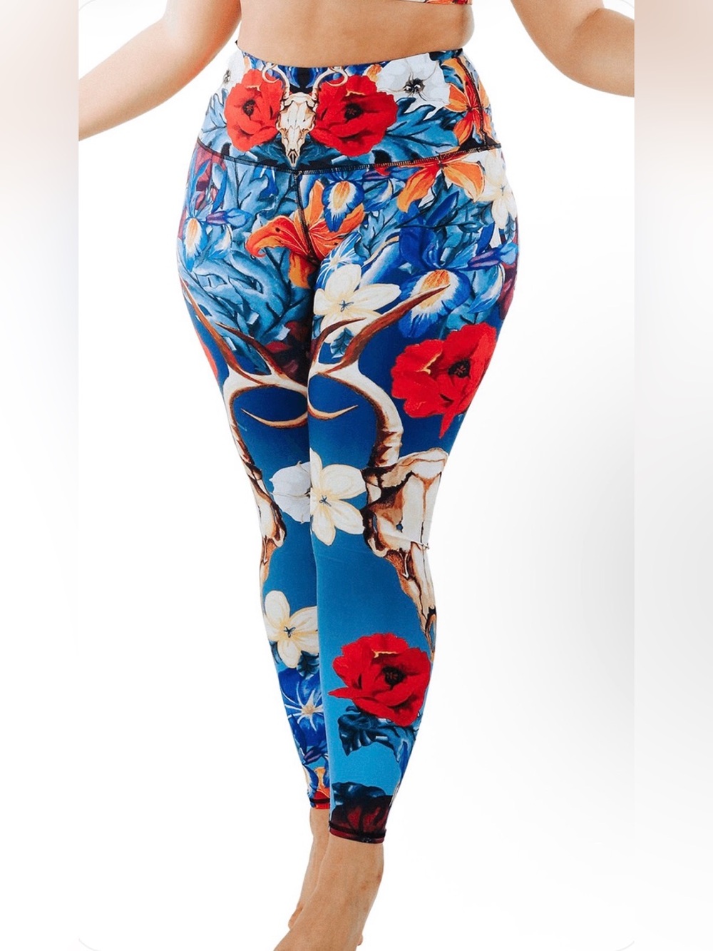 Yoga Democracy Women’s Georgia Floral Skull Leggings High Rise Full Length Sz XL